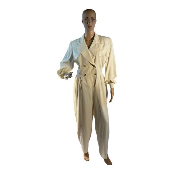 Sideffects Women’s Vintage Ivory Long Sleeve Jumpsuit Size 12 - Picture 1 of 16